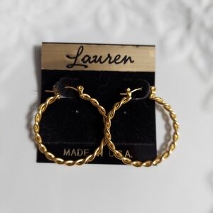 'Lauren' Textured, Polished, Twisted Gold Tone/Twisted Style Hoop Earrings